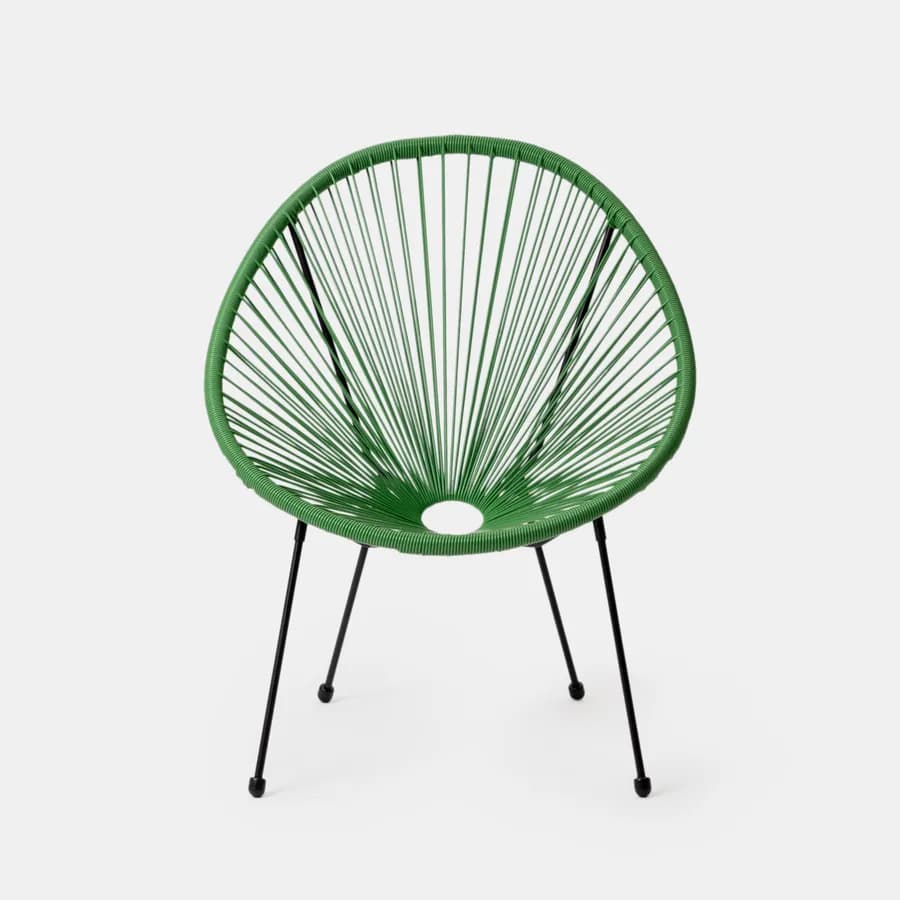 Poltrona da giardino in metallo nero rivestita in corda verde - Kalimba