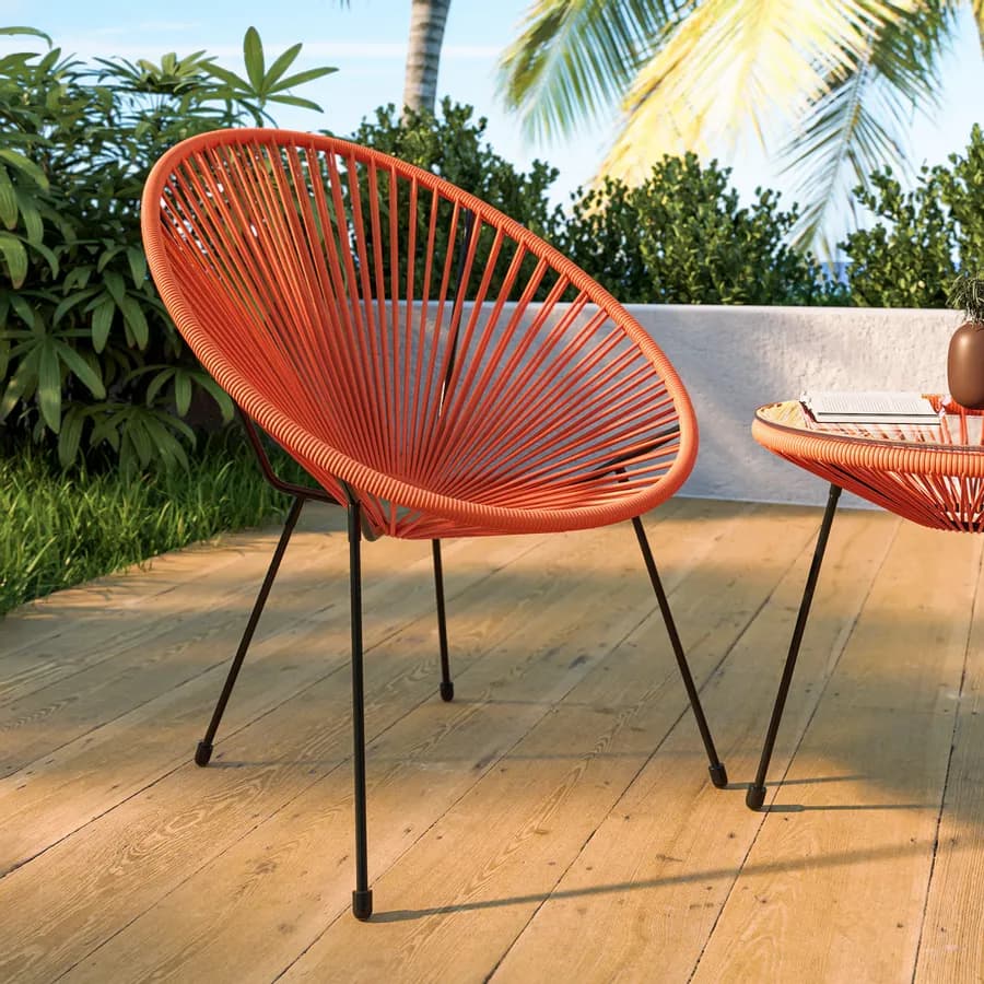 Poltrona da giardino in metallo nero rivestita in corda arancione - Kalimba