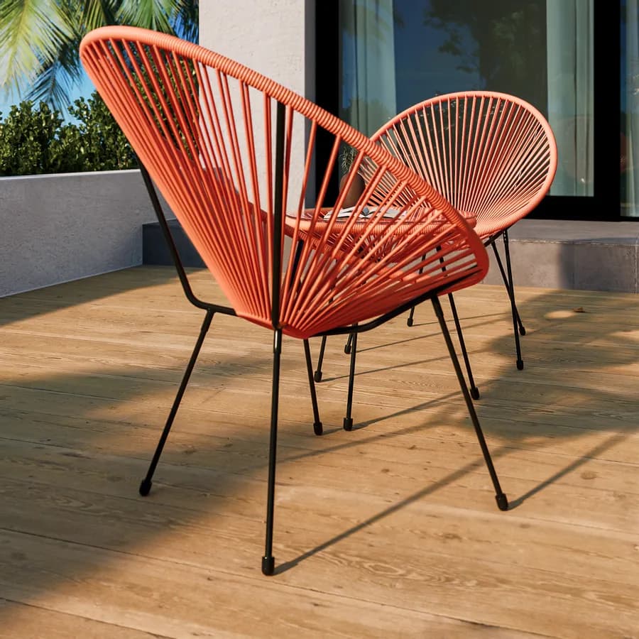 Poltrona da giardino in metallo nero rivestita in corda arancione - Kalimba