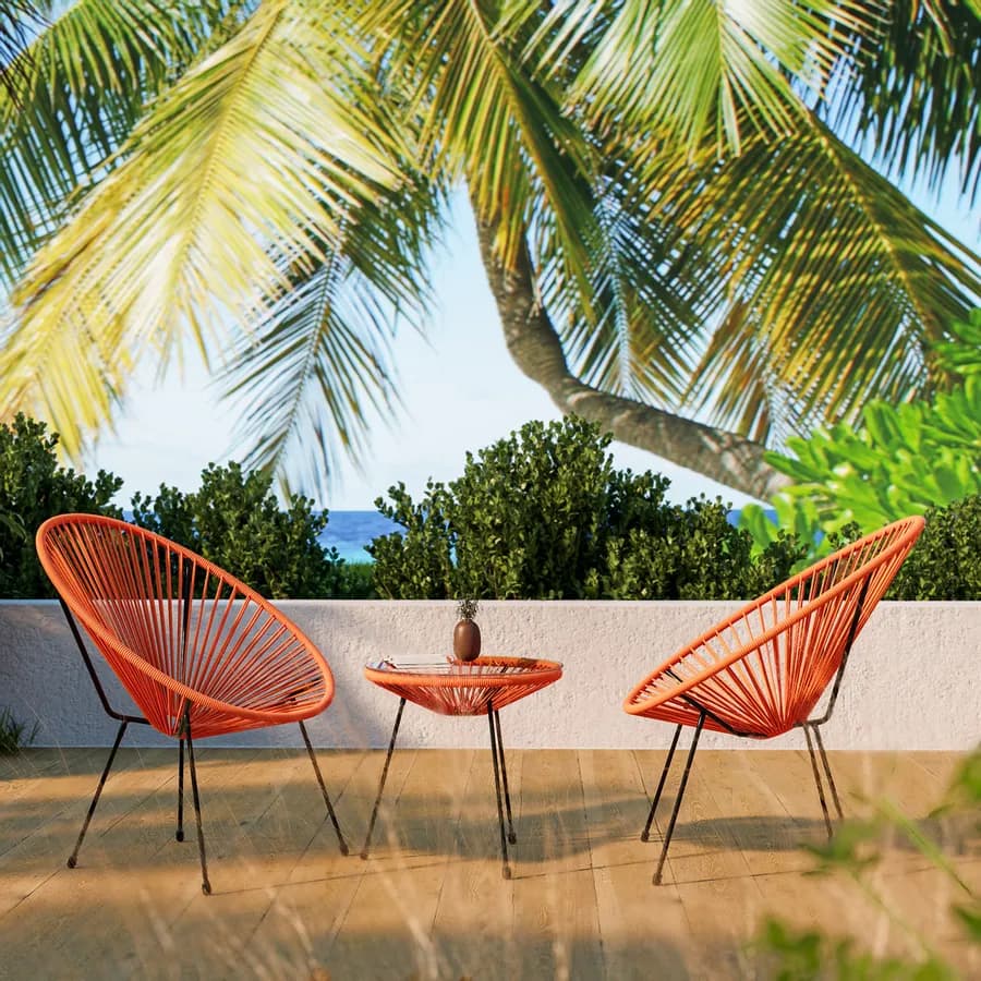 Poltrona da giardino in metallo nero rivestita in corda arancione - Kalimba