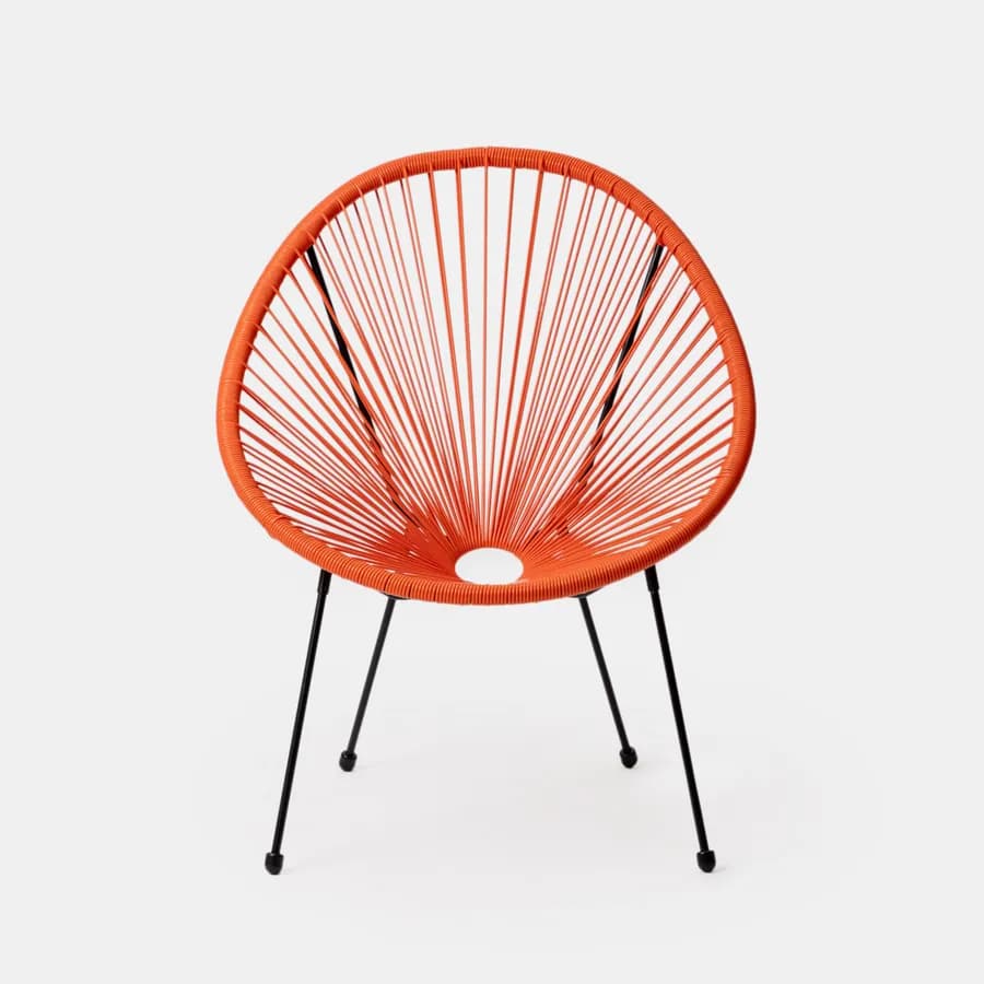 Poltrona da giardino in metallo nero rivestita in corda arancione - Kalimba