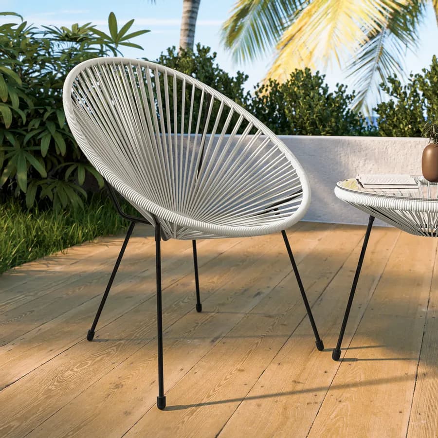 Poltrona da giardino in metallo nero rivestita in corda bianca - Kalimba