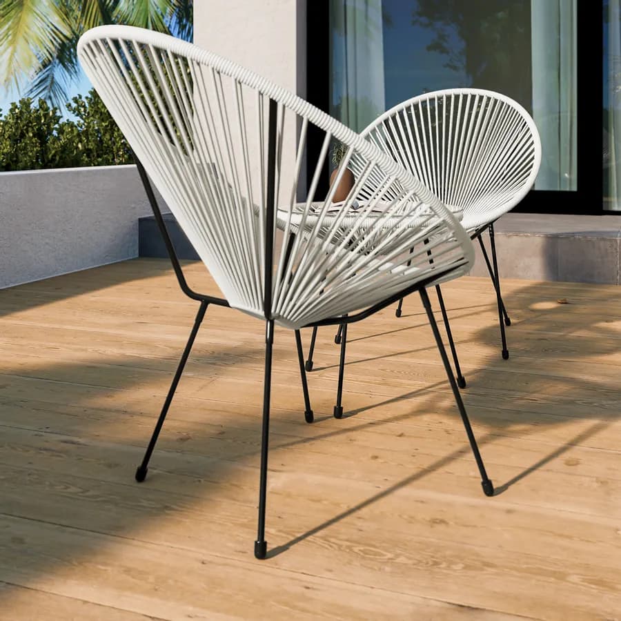 Poltrona da giardino in metallo nero rivestita in corda bianca - Kalimba