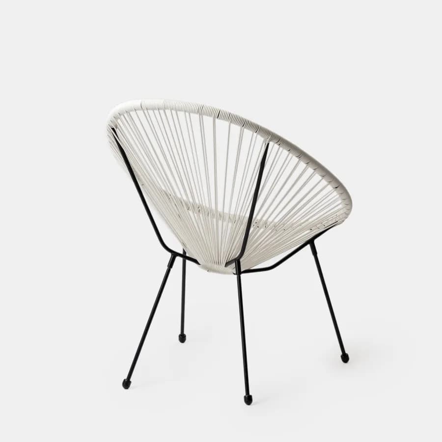 Poltrona da giardino in metallo nero rivestita in corda bianca - Kalimba