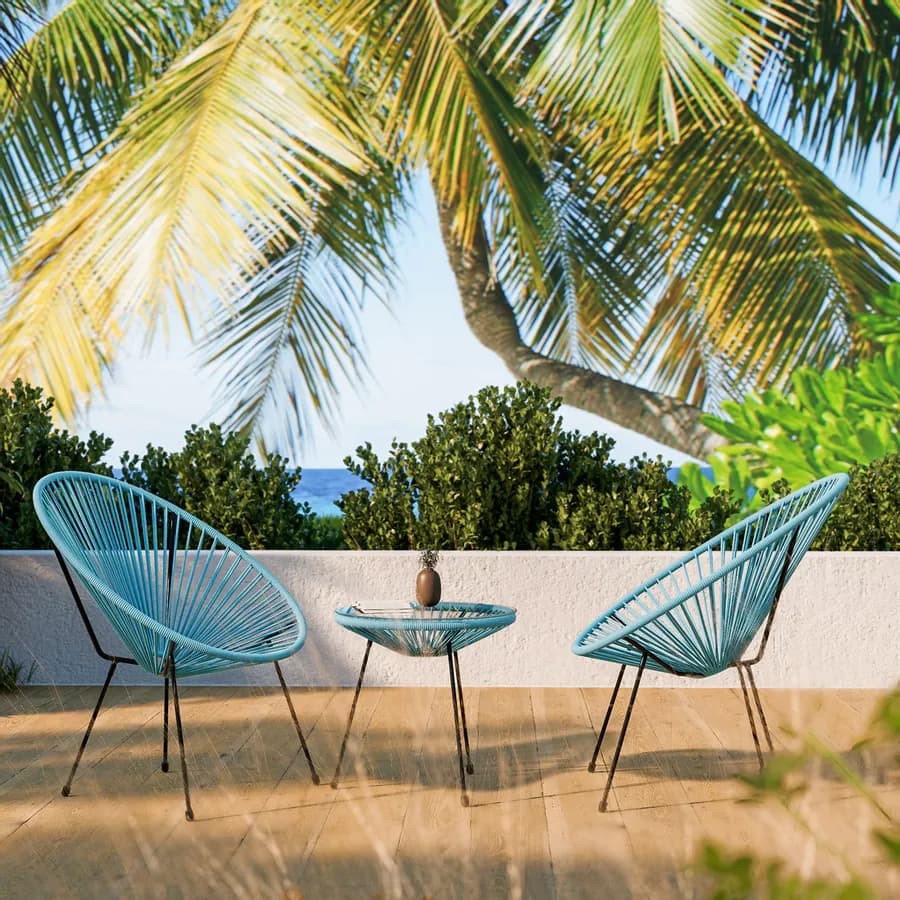 Poltrona da giardino in metallo nero rivestita in corda azzurro - Kalimba