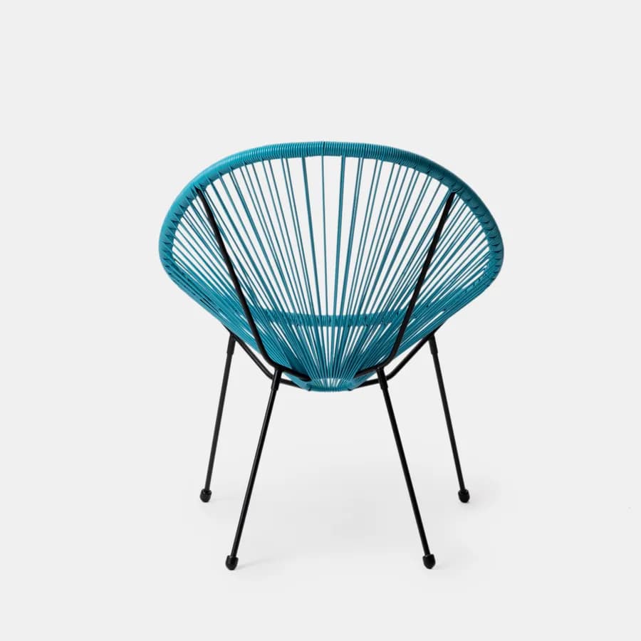 Poltrona da giardino in metallo nero rivestita in corda azzurro - Kalimba
