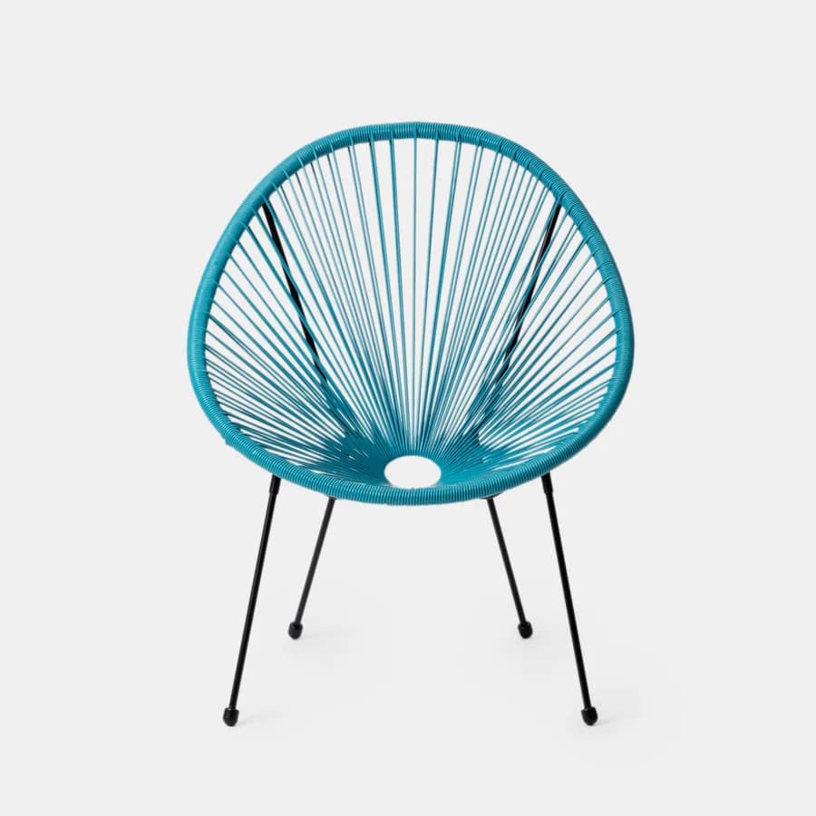 Poltrona da giardino in metallo nero rivestita in corda azzurro - Kalimba