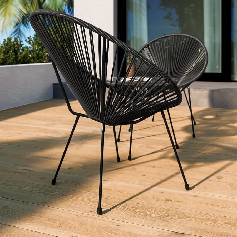 Poltrona da giardino in metallo nero rivestita in corda nera - Kalimba