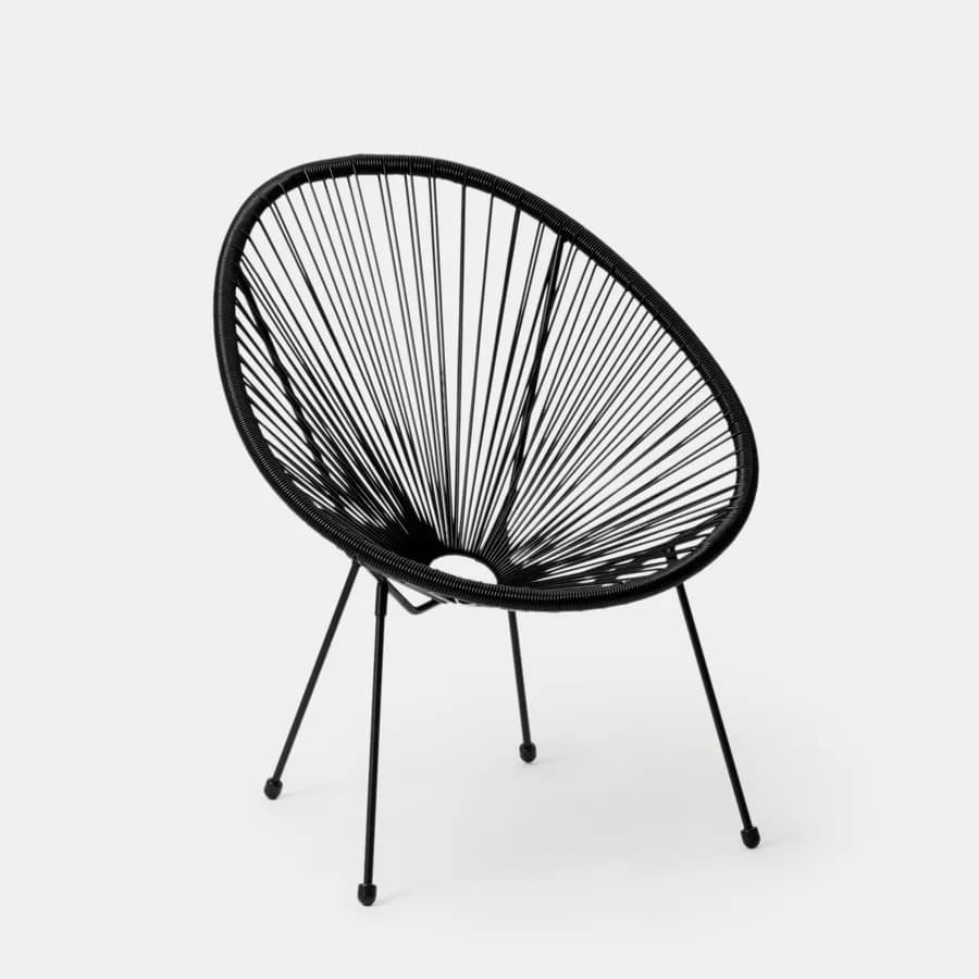 Poltrona da giardino in metallo nero rivestita in corda nera - Kalimba