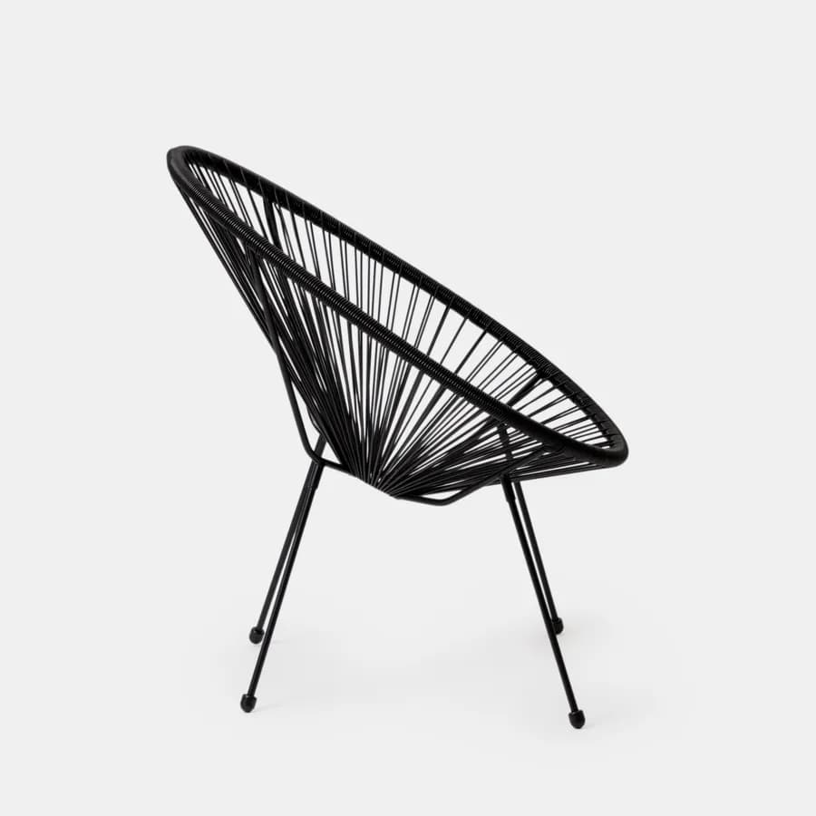 Poltrona da giardino in metallo nero rivestita in corda nera - Kalimba