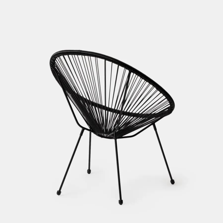 Poltrona da giardino in metallo nero rivestita in corda nera - Kalimba