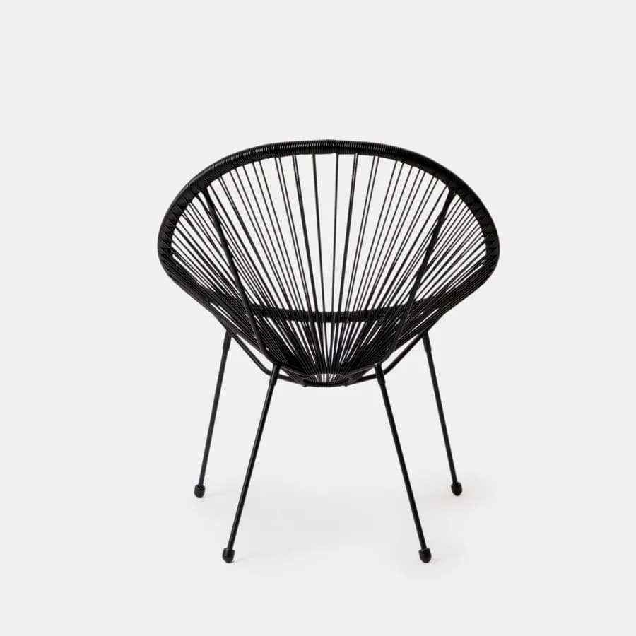 Poltrona da giardino in metallo nero rivestita in corda nera - Kalimba