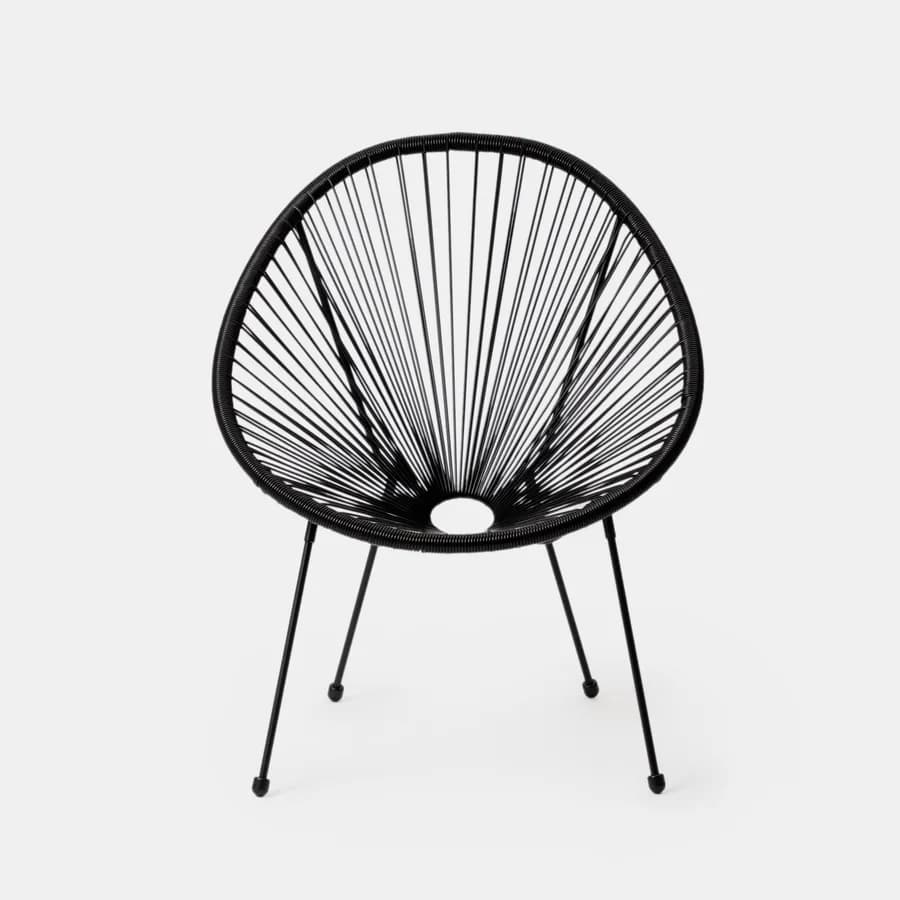 Poltrona da giardino in metallo nero rivestita in corda nera - Kalimba