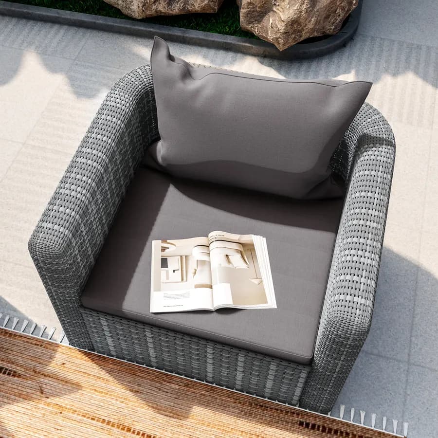 Poltrona da giardino in polyrattan grigio con cuscini - Horizon