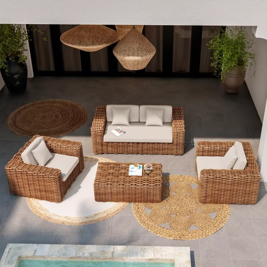 Poltrona in rattan naturale con soffici cuscin ecrù - Daril