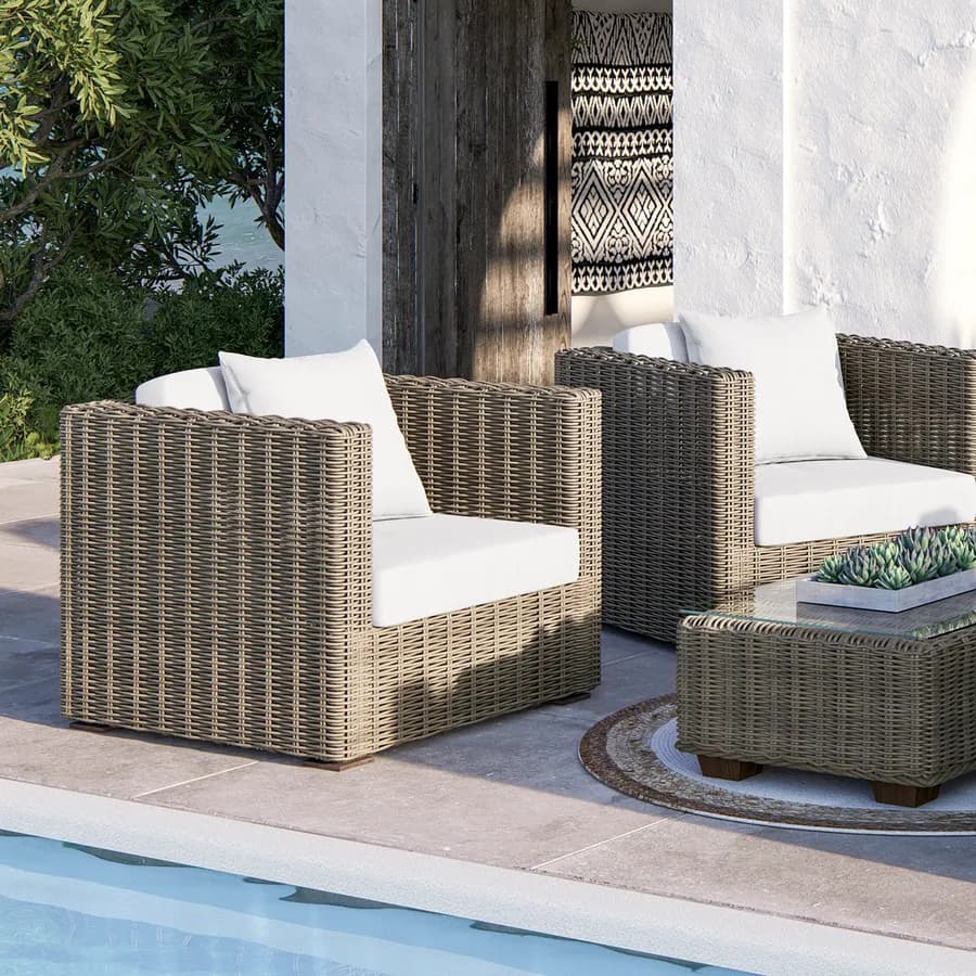 Poltrona da giardino in rattan naturale con cuscino ecrù - Asmira