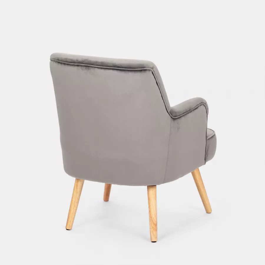 Poltrona in velluto grigio scuro con gambe in legno - Elenor