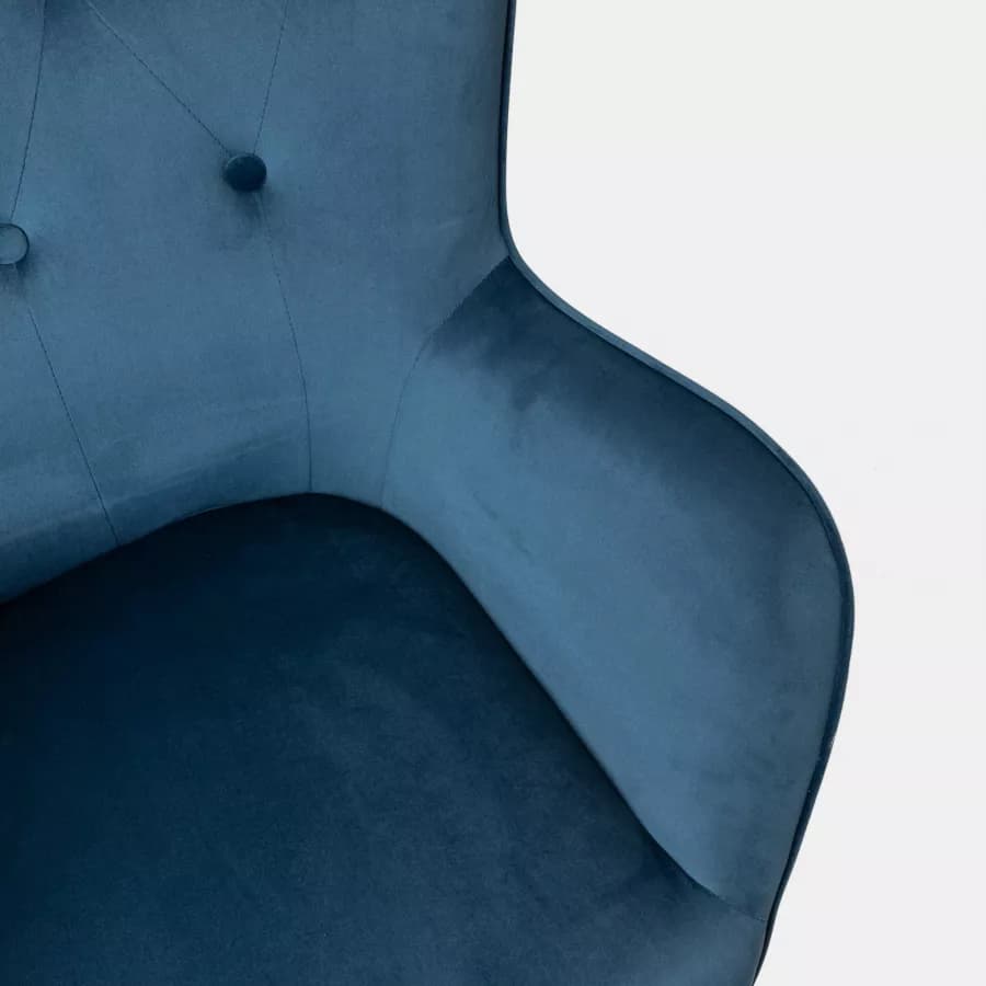 Poltrona da ufficio girevole imbottita in velluto trapuntato blu petrolio e base cromo - Sfinge Roller
