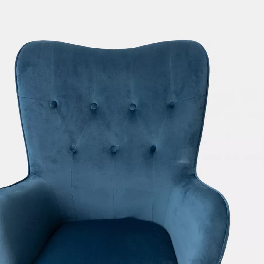 Poltrona da ufficio girevole imbottita in velluto trapuntato blu petrolio e base cromo - Sfinge Roller