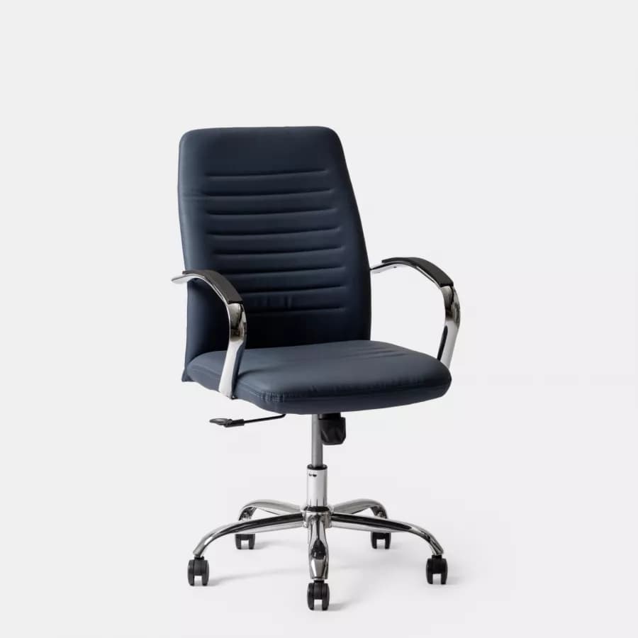 Poltrona da ufficio girevole in similpelle blu con struttura cromo - Supra
