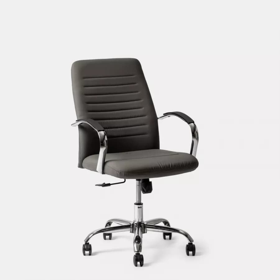 Poltrona da ufficio girevole in similpelle grigio scuro con struttura cromo - Supra