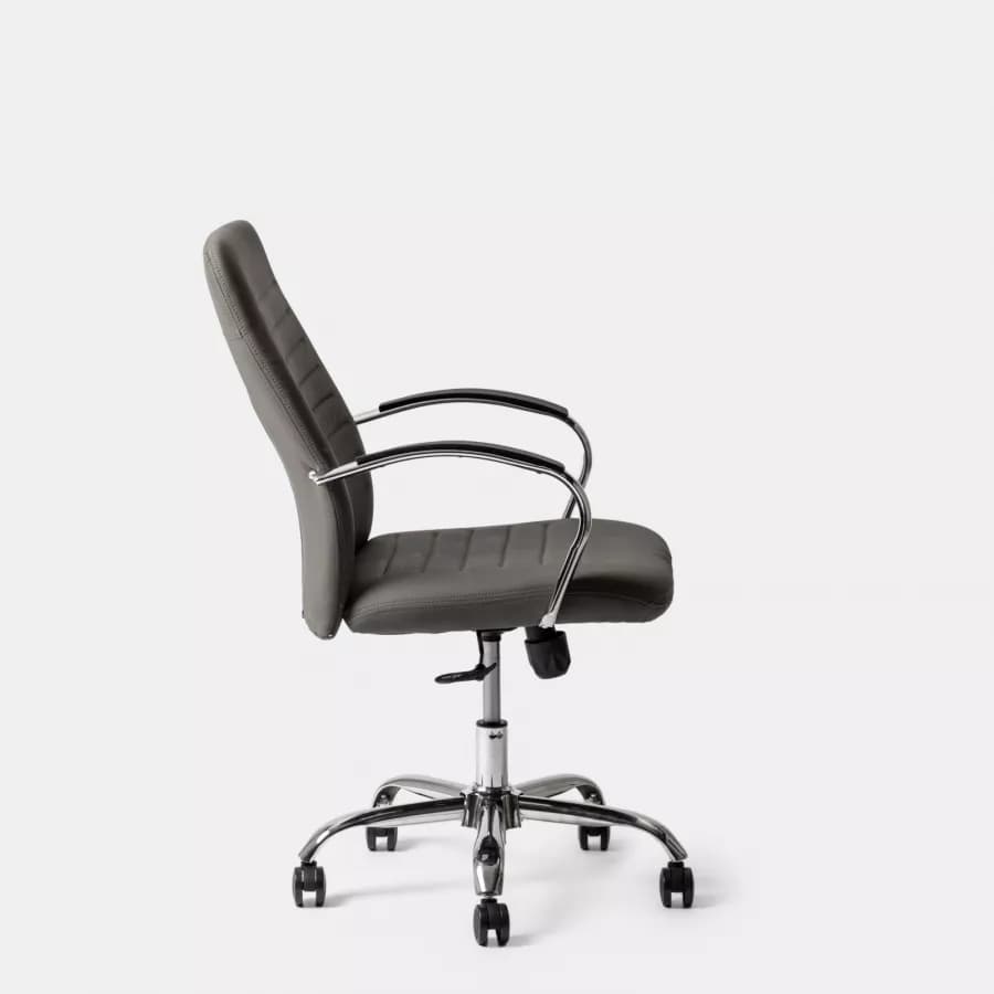 Poltrona da ufficio girevole in similpelle grigio scuro con struttura cromo - Supra