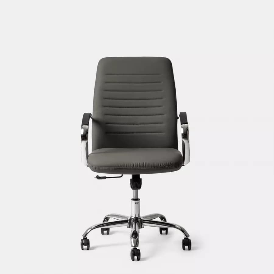 Poltrona da ufficio girevole in similpelle grigio scuro con struttura cromo - Supra