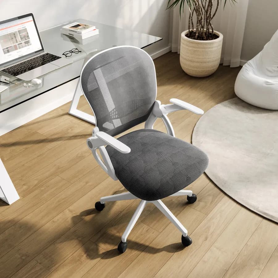 Poltrona da ufficio girevole in tessuto mesh grigio con braccioli bianchi - Vanguard