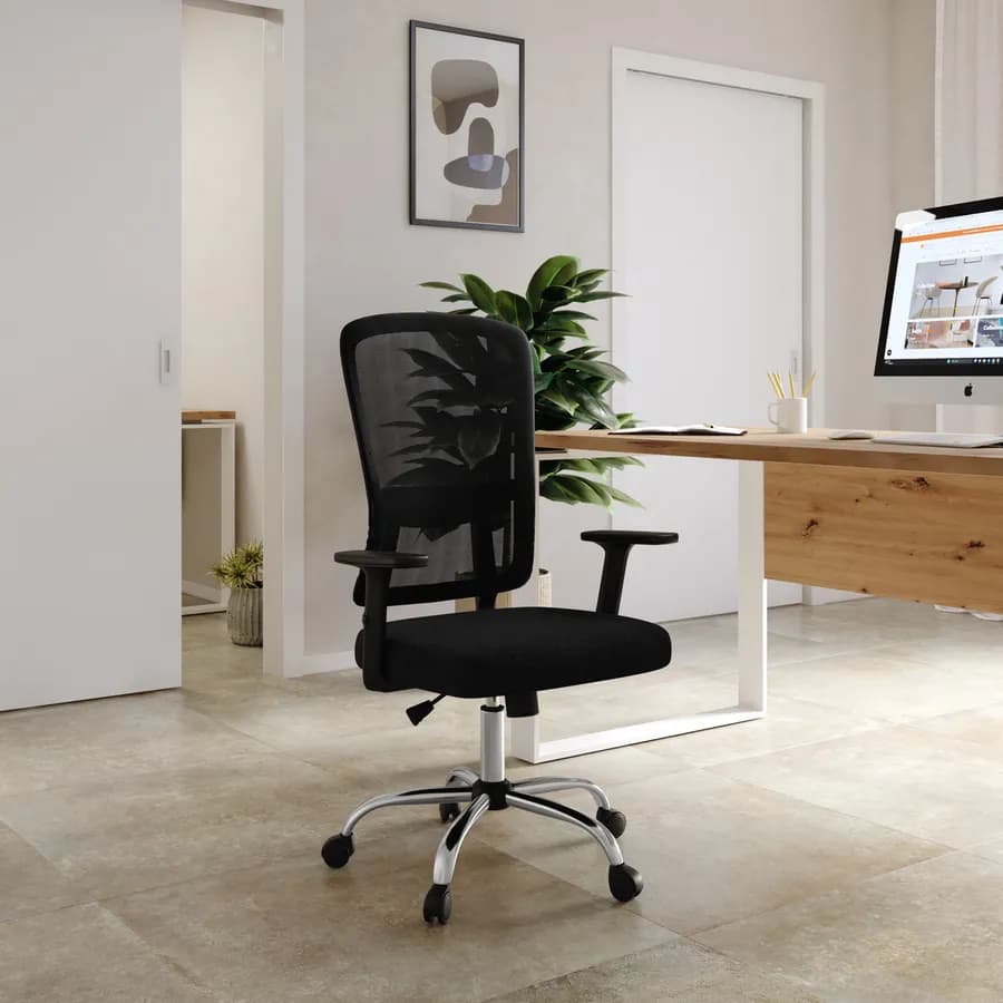 Poltrona da ufficio girevole in tessuto mesh nero con struttura cromo - Pulse