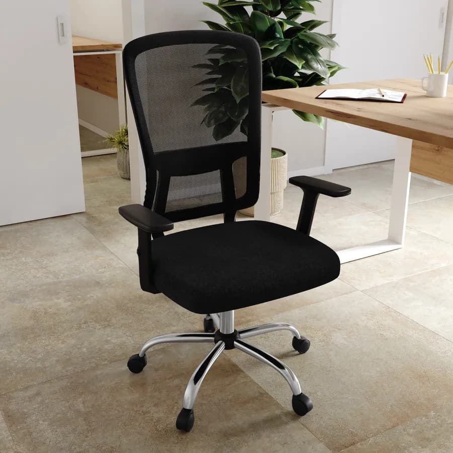 Poltrona da ufficio girevole in tessuto mesh nero con struttura cromo - Pulse