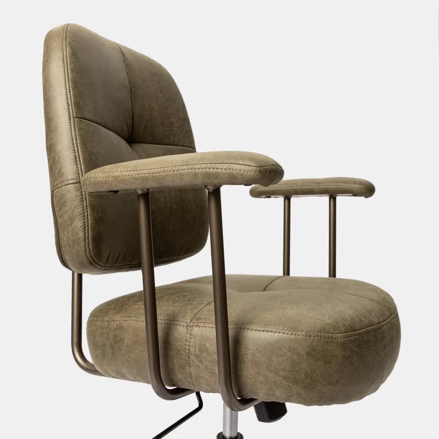 Poltrona girevole da ufficio in tessuto scamosciato verde scuro con base in bronzo satinato - Sirva