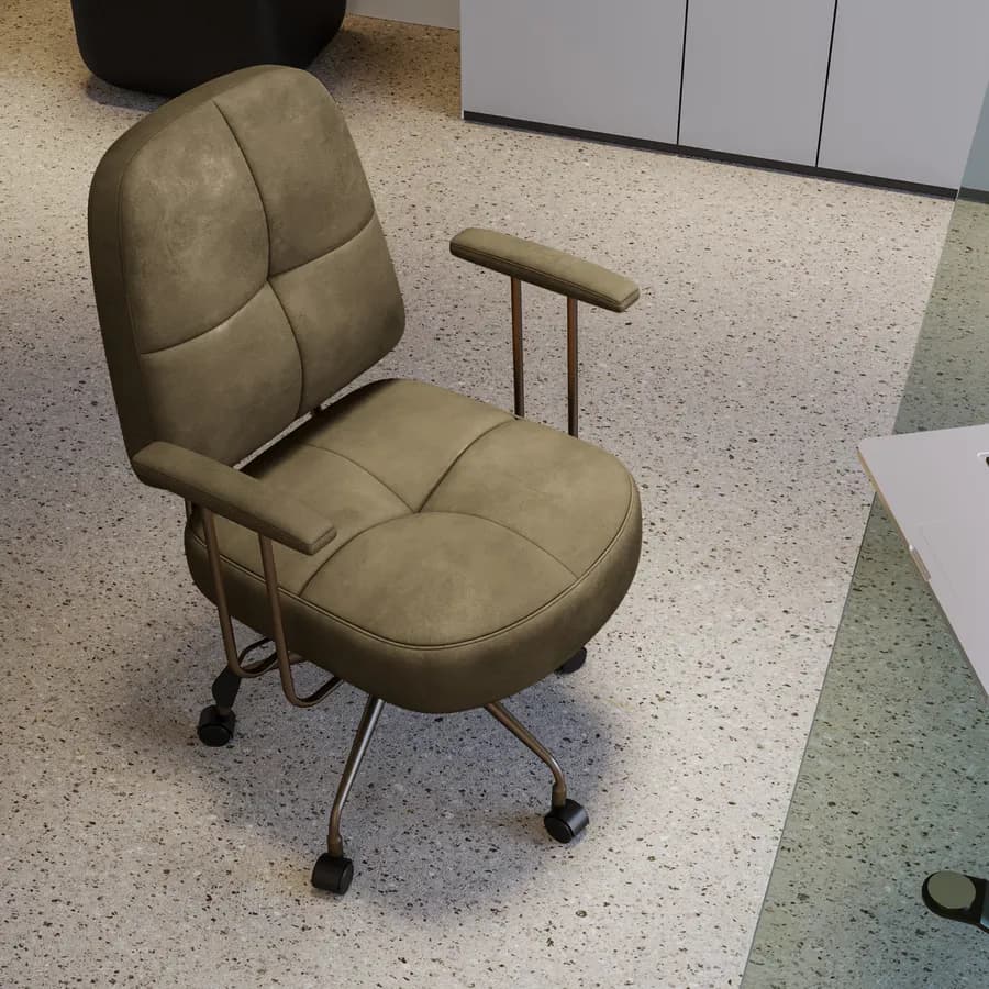 Poltrona girevole da ufficio in tessuto scamosciato verde scuro con base in bronzo satinato - Sirva