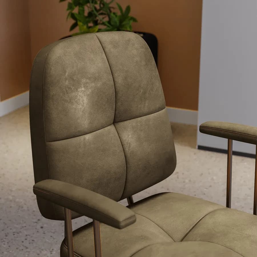 Poltrona girevole da ufficio in tessuto scamosciato verde scuro con base in bronzo satinato - Sirva