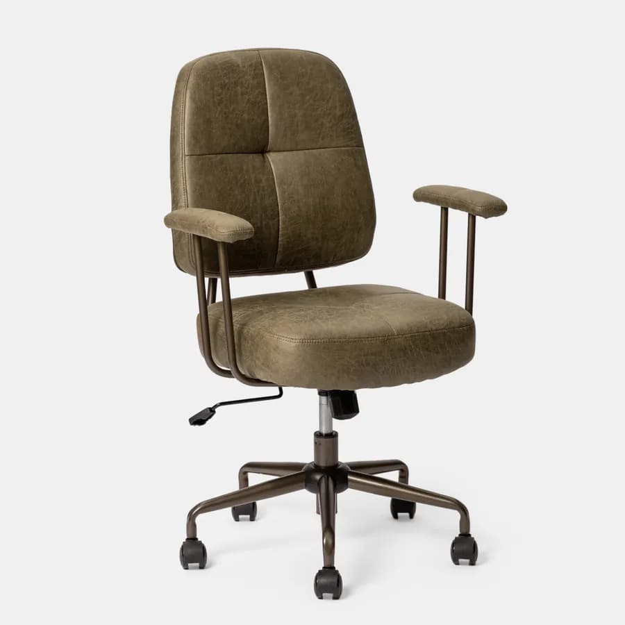 Poltrona girevole da ufficio in tessuto scamosciato verde scuro con base in bronzo satinato - Sirva
