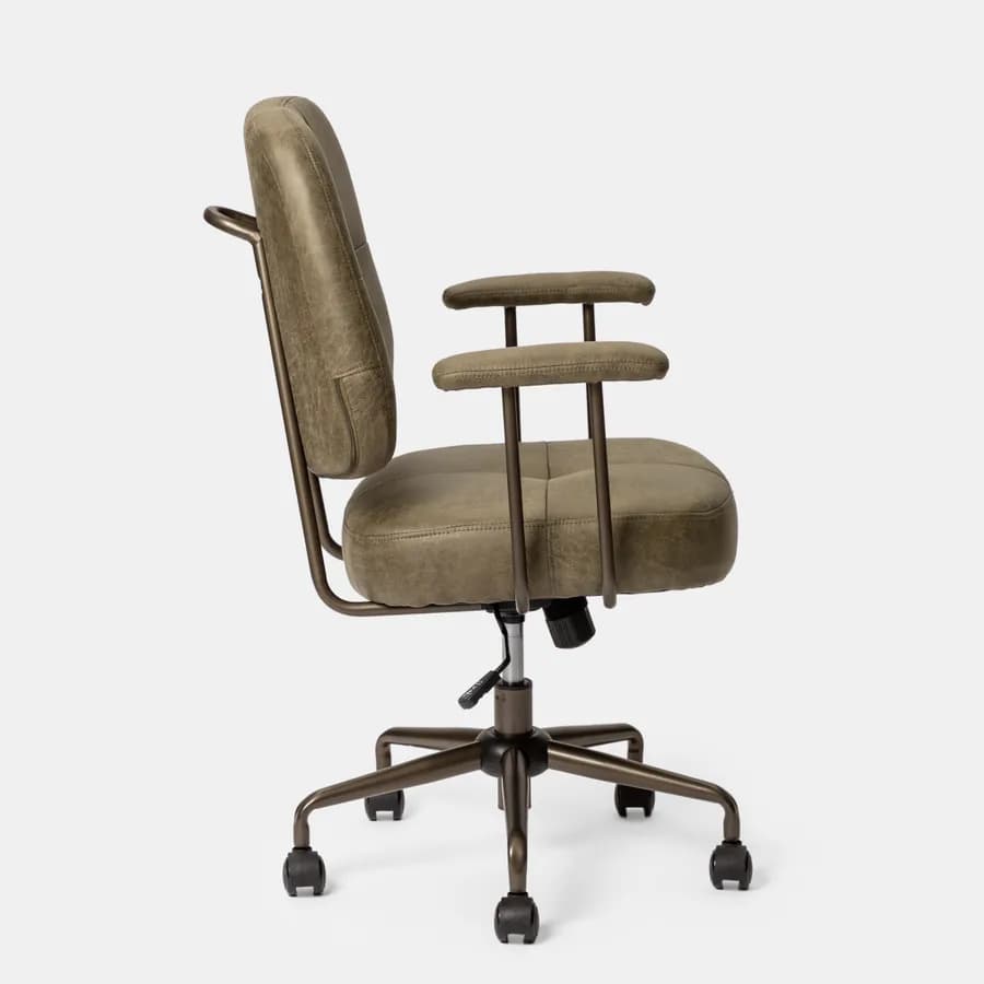 Poltrona girevole da ufficio in tessuto scamosciato verde scuro con base in bronzo satinato - Sirva