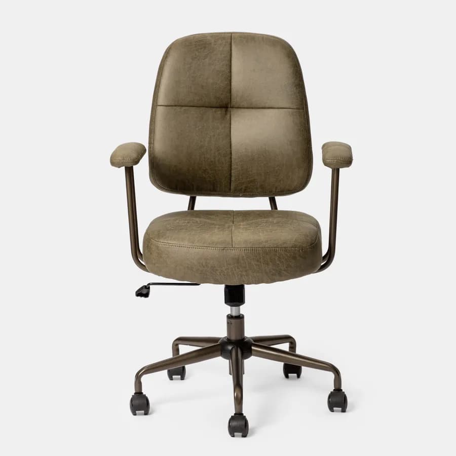 Poltrona girevole da ufficio in tessuto scamosciato verde scuro con base in bronzo satinato - Sirva