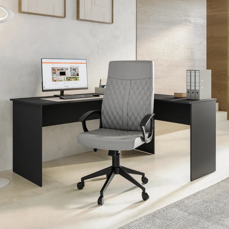 Poltrona da ufficio in similpelle grigio chiaro con braccioli - Shuber