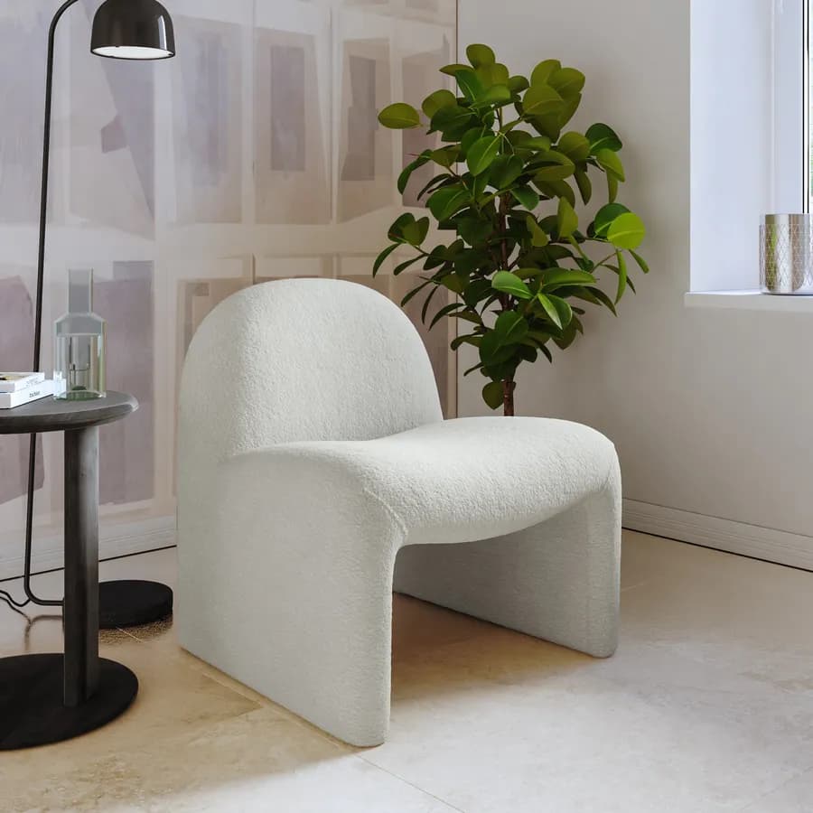 Poltrona dal design moderno in bouclé crema - Niklam