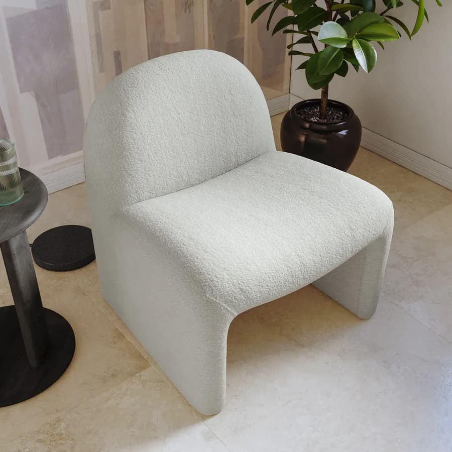 Poltrona dal design moderno in bouclé crema - Niklam