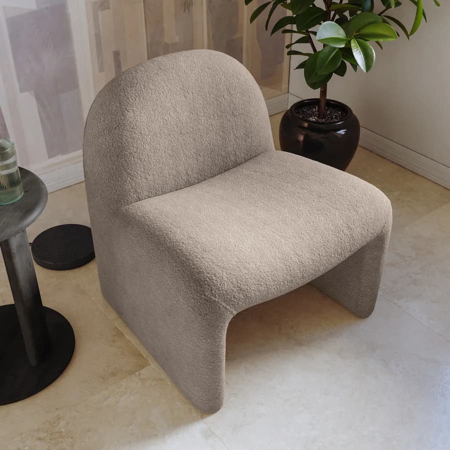 Poltrona dal design moderno in bouclé tortora - Niklam