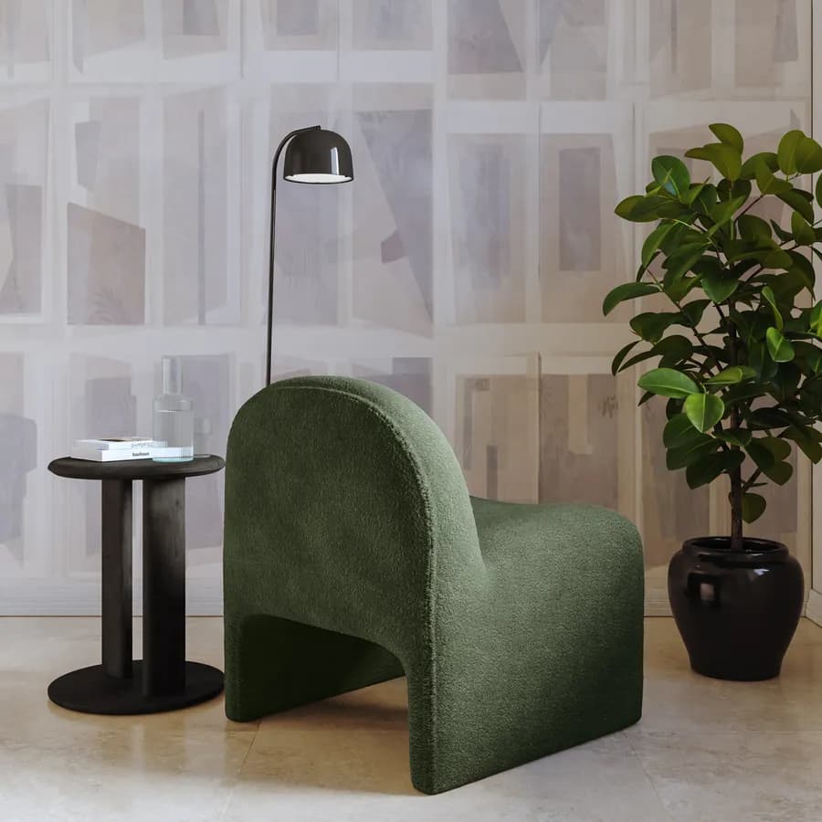 Poltrona dal design moderno in bouclé verde scuro - Niklam