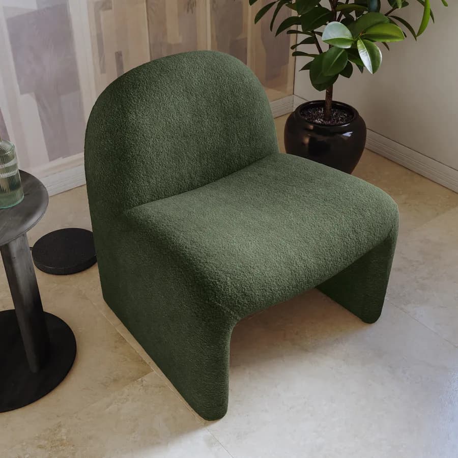Poltrona dal design moderno in bouclé verde scuro - Niklam