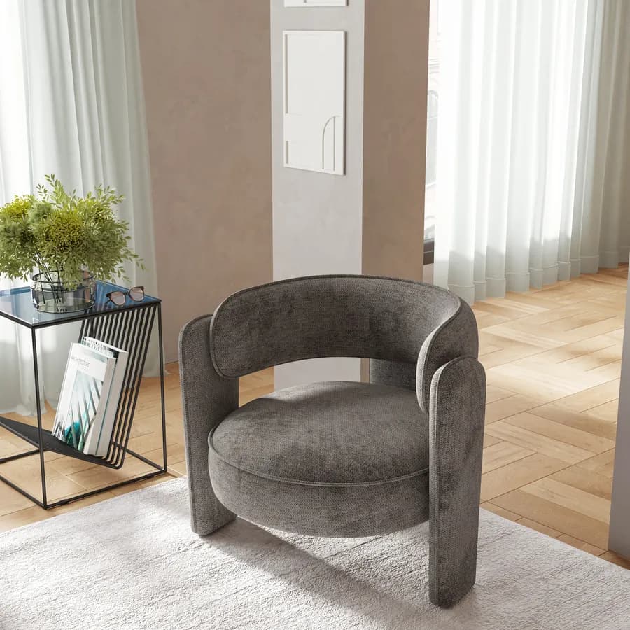 Poltrona design moderno in tessuto effetto maglia antracite - Vivian