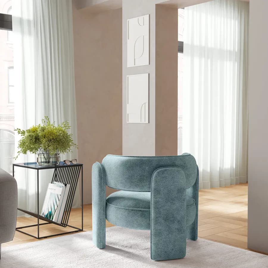 Poltrona design moderno in tessuto effetto maglia verde salvia - Vivian