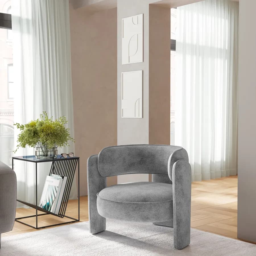 Poltrona design moderno tessuto effetto maglia grigio - Vivian