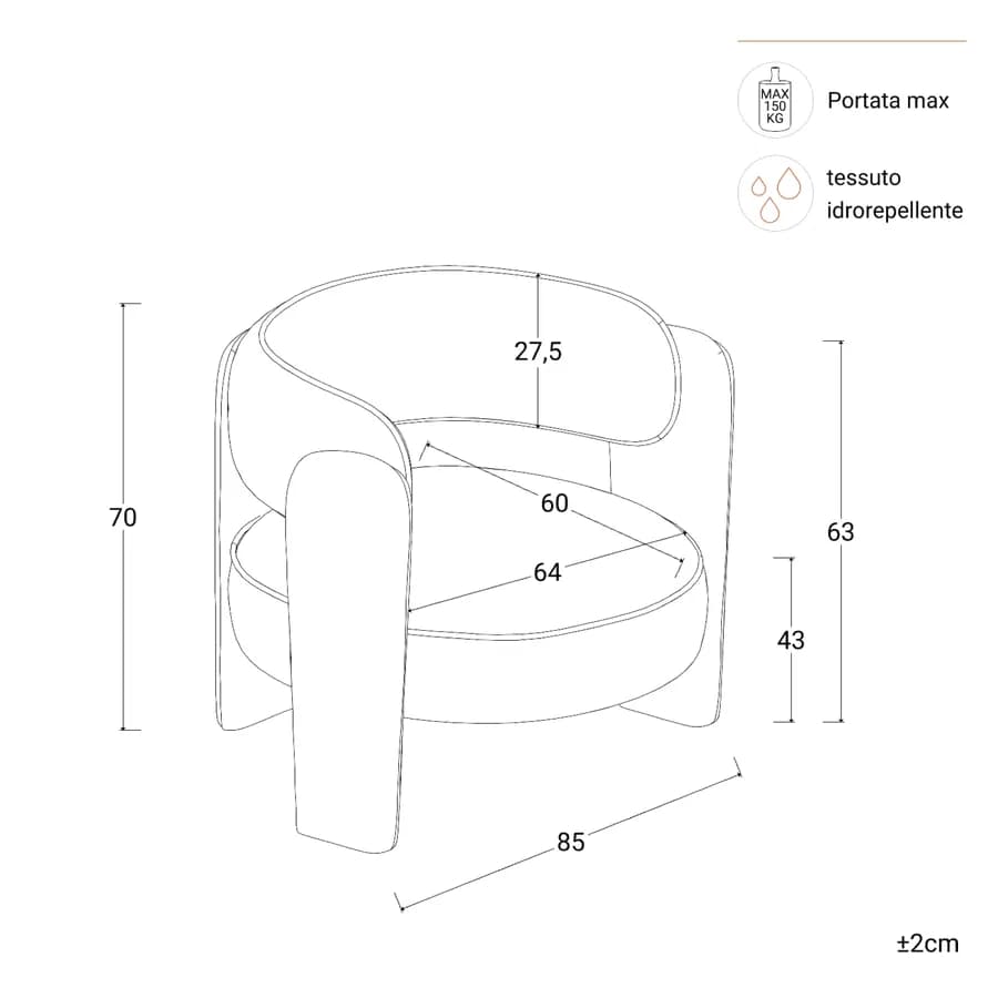 Poltrona design moderno tessuto effetto maglia grigio - Vivian