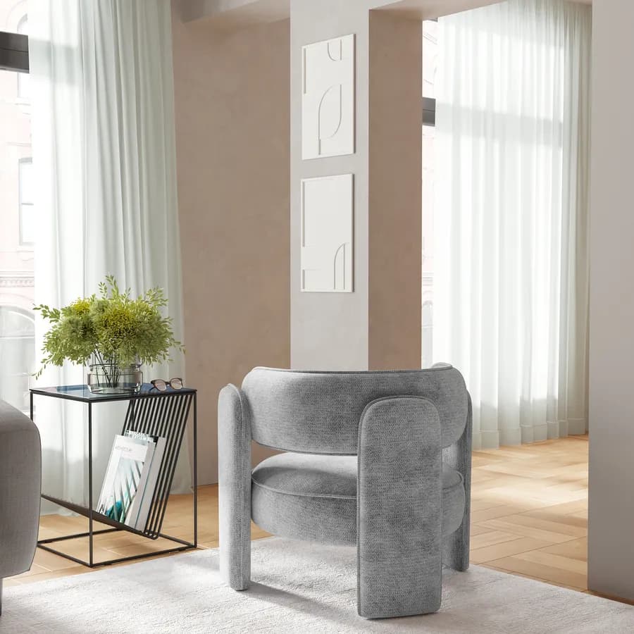 Poltrona design moderno tessuto effetto maglia grigio - Vivian