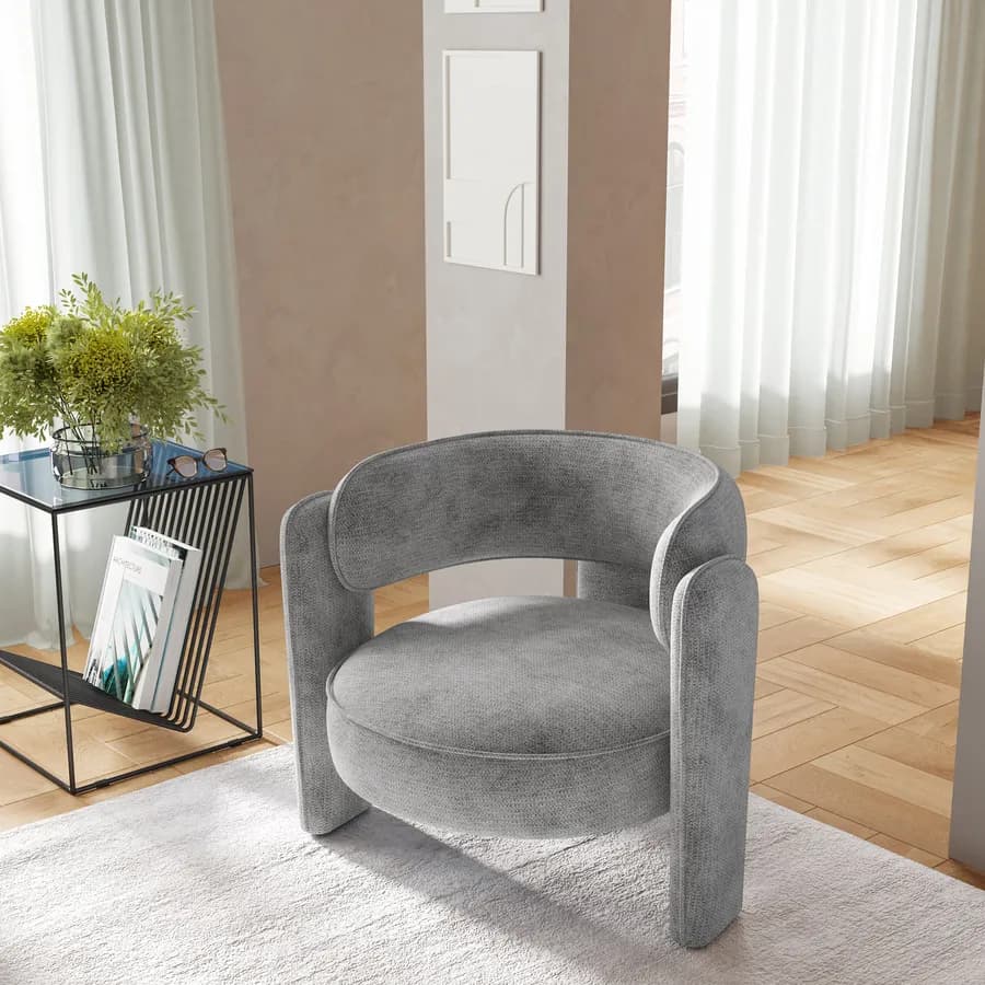 Poltrona design moderno tessuto effetto maglia grigio - Vivian