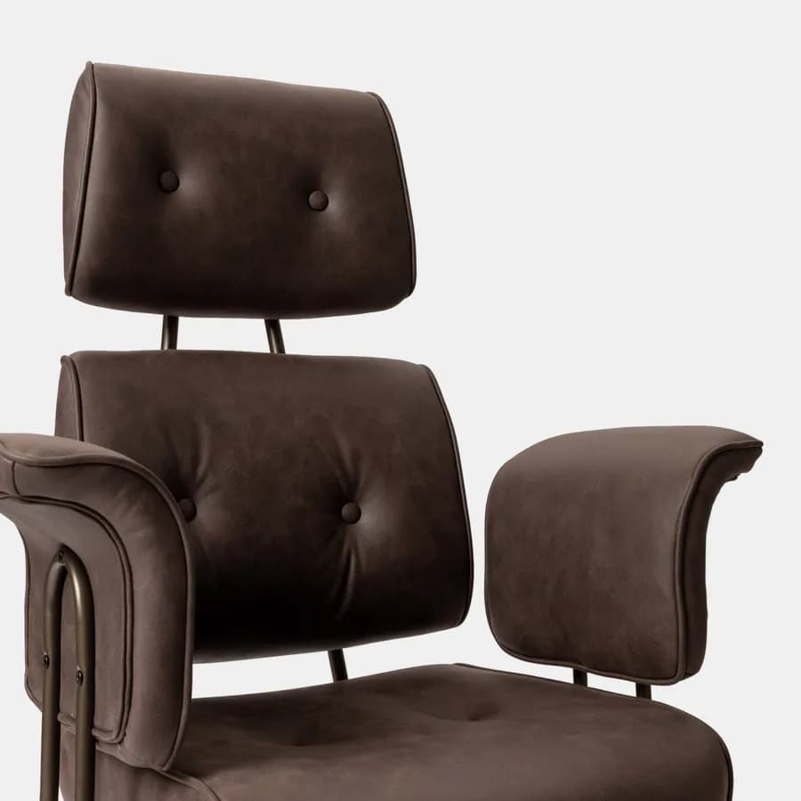 Poltrona girevole da ufficio in tessuto scamosciato cacao con base in bronzo satinato - Milany