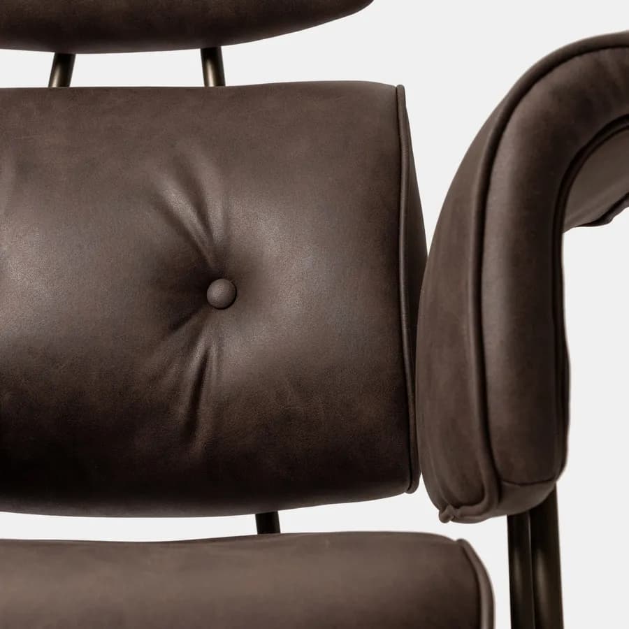 Poltrona girevole da ufficio in tessuto scamosciato cacao con base in bronzo satinato - Milany